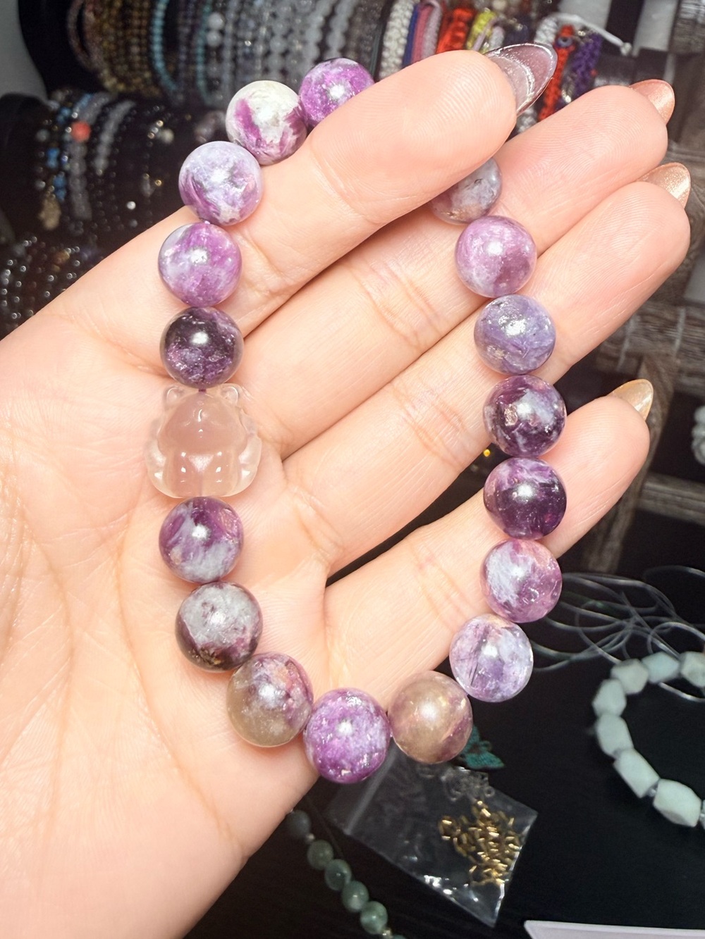 10mm Purple Lepidolite Mica & Fluorite Fox Bracelet